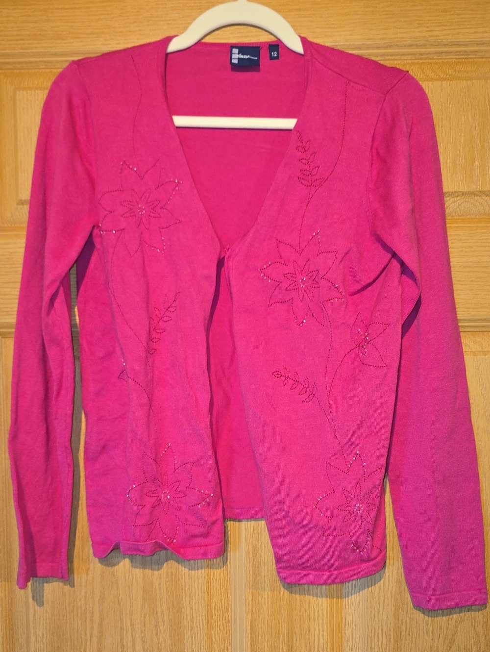 Embellished Bright Pink Women's V-Neck Cardigan